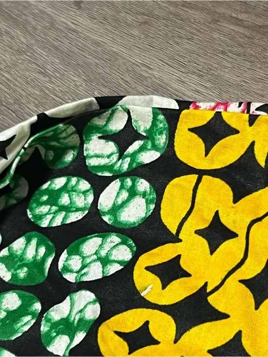 African Stars One Size Maxi Dress White Green Long Sleeve Cotton Tribal Ethnic - Picture 7 of 11